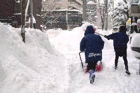 Heavy snowfall continues in Hokkaido, paralyzes transport